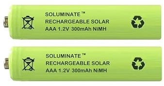 Soluminate Rechargeable AAA Solar Light Batteries (300mAh) for Garden Solar Lights (2-Pack)