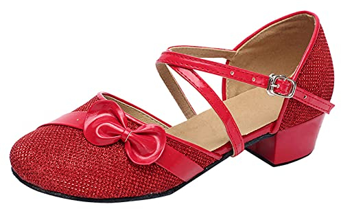 RMBLYfeiye Mädchen Tanzschuhe Prinzessin Schuhe Kinder Latein Schuhe mit Weiche Sohlen Kinder Bow-Knot Glitzer Latein Tango Ballsaal Schuhe