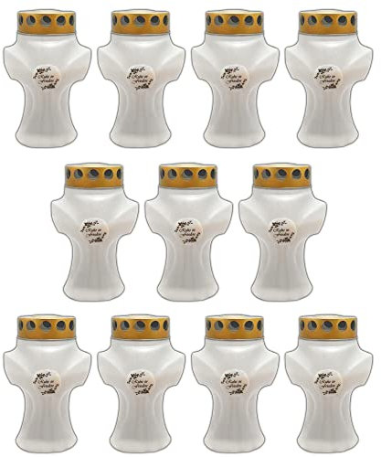 11er Set Grabkerze Kreuz Grablicht Weiß Friedhofskerzen Grabbrenner Kreuzkerze Grableuchte Trauerlicht Gedenkkerze Grablichtkerze Grabdekoration