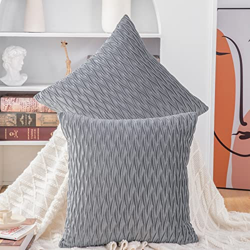 Madizz 2er Set Samt Dekorativ Zierkissenbezüge Luxus Stil Kissenbezug für Sofa für Schlafzimmer Hellgrau 40x40 cm Quadrat