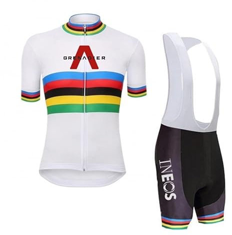 SGCIKER 2022 Herren Pro Team Grenadier INEOS Championship Rainbow Radtrikot Set, Kurzarm Fahrrad bekleidung Lätzchen Kurzsets Gel Pad(3XL