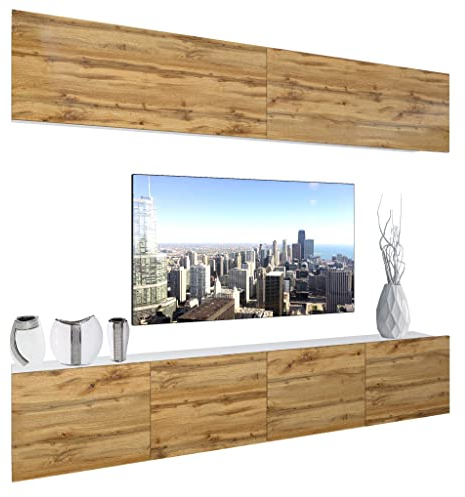 BELINI Wohnwand Vollausstattung Wohnzimmer-Set Moderne Schrankwand mit LED-Beleuchtung Anbauwand TV-Schrank Wotan-Eiche