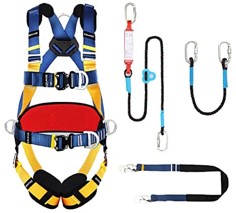 Auffanggurt Set mit Seil, Fallschutzgurt xxl,mit Verstellbar Verbindungsmittel, 5 Punkt Absturzsicherung Dachdecker 150kg mit Beinpolster Klettergurt Set für BäUme mit StangengüRtel A