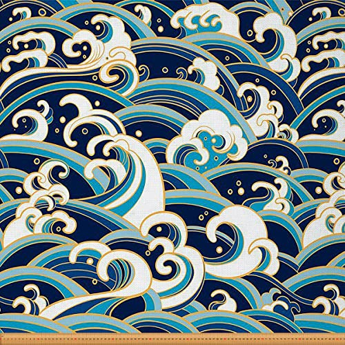 Meereswellen Stoff Meterware Japanischer Nautischer Polsterstoff Traditioneller Maritimer Dekor Stoff Meeresbrandungs Abenteuer Drinnen Draußen Stoff DIY Kunst Wasserdichter Stoff Blau 920 x 150 (HxB)