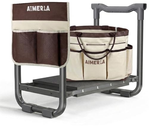 Aimerla Faltbarer Garten-Kniesitz, strapazierfähig, erweiterte dicke Kniepolsterung, Gartenhocker mit großen Gartenwerkzeugtaschen mit Taschen, tragbare Gartenbank, Gartengeschenke für Eltern