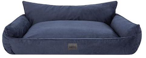 Bjird Hundebett - Hundekorb für kleine mittelgroße & große Hunde - Hundekissen - Hundesofa - Bezug abnehmbar und waschbar - Joker - Größe: L: 106 x 80 cm - Navyblau Fancy
