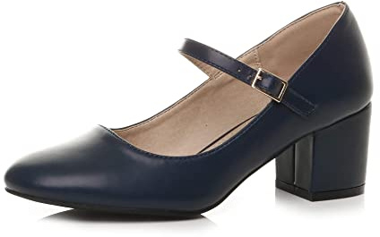 AJVANI Womens Ladies mid Block Heel Strap Work Evening Party Mary Jane Court Shoes Size