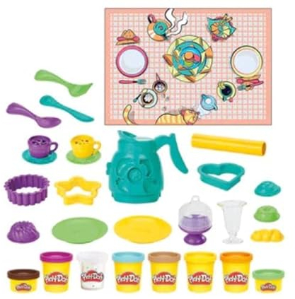 Play-Doh Kitchen Creations - Coffee 'n Tea Party Playset with 8 Colors, Playmat, Over 15 Tools