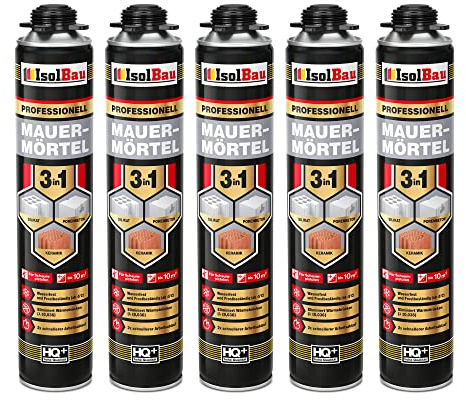 Isolbau Mauermörtel 5 x 750ml Pistolenschaum Montageschaum Klebeschaum 3 in 1 PU-Mörtel