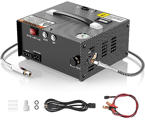 GX Pump PCP Air Compressor CS1-I with Built-in Power Apdater,Auto Stop,Oil & Water-Free,4500Psi/30Mpa,Powered by 110V /220V AC or 12V DC,PCP Compressor Pump for Air Gun and Paintball/Scuba Tank