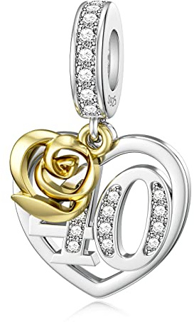 SEVENWELL 16 18 21 30 40 50 Charm für Pandora 16. 18. 21. 30. 40. 50. Charm mit Gold Rose als Geburtstagsgeschenk