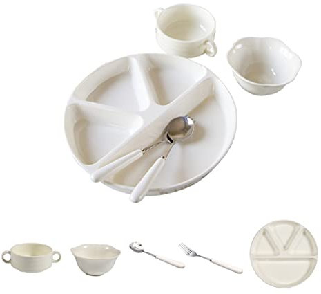 Juego de cubiertos for platos de porciones, for bajar de peso for adultos, platos llanos, paquete de 5 platos divididos de plástico sin BPA de 10 pulgadas for adultos con sopa, ensaladera, cuchara ( C