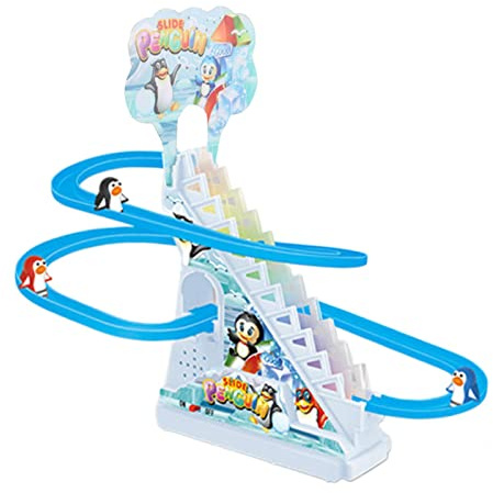 Baoblaze Pinguin Rennset Kleiner Pinguin Rutsche Spielset LED Blinklichter Rennstrecke Spielset Pinguin Treppensteigen Spielzeug für Kinder, 3 Pinguin