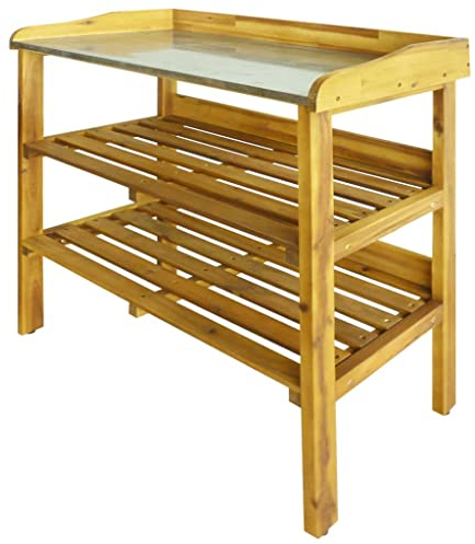 INLIFE Pflanztisch mit 2 Ablageböden Akazie Msssivholz und Zink,10.5kg,43795