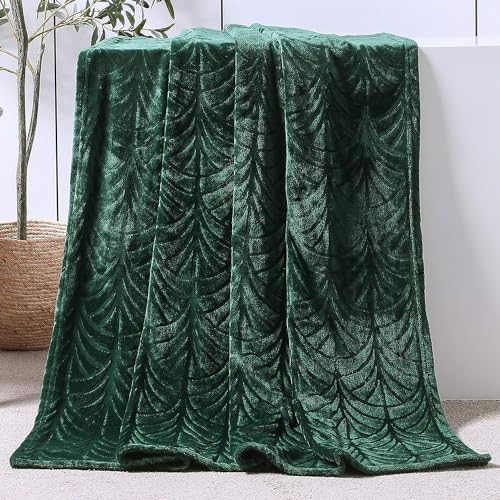 Whale Flotilla Kuscheldecke Decke mit Blätter Muster, Warme Sofadecke Wohndecke - Superweiche und Kuschelige Flanell-Decke, 130x150 cm Dunkelgrün
