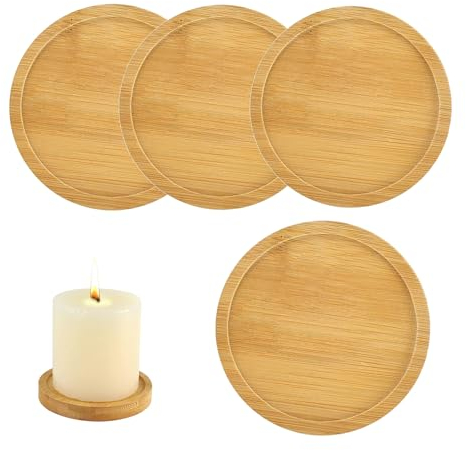 Kerzenteller, 4 Stück Kerzenuntersetzer, Kerzenhalter, Holz Kerzenteller, Kerzen Dekoteller, für Stumpenkerzen,Taufkerzen,Untersetzer Teller,Kerzenhalter