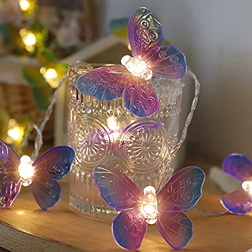 KINGCOO 3M 20LED Warmweiß Schmetterling Lichterkette Batteriebetrieben Innenbeleuchtung Fee dekorative Lampe für Schlafzimmer Party Geburtstag Sommer Garten Hochzeit Weihnachten Dekoration (Lila)