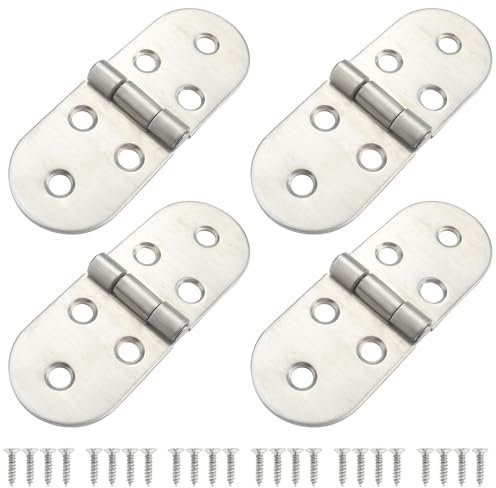 Roellgs 4 Pieces Folding Flap Hinges, Folding Table Butler Tray Flap Hinges, Stainless Steel with Screws for Cabinet Furniture (Silver)