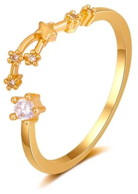 Offener Damenring Mit 12 Sternbildern – Verstellbarer Sternzeichen-Ring Mit Kubischem Zirkon,Geburtstagsgeschenk,Krebs,Widder,Löwe,Horoskop,Astrologie,Galaxie,Schmuck,Stier,Größenverstellbar