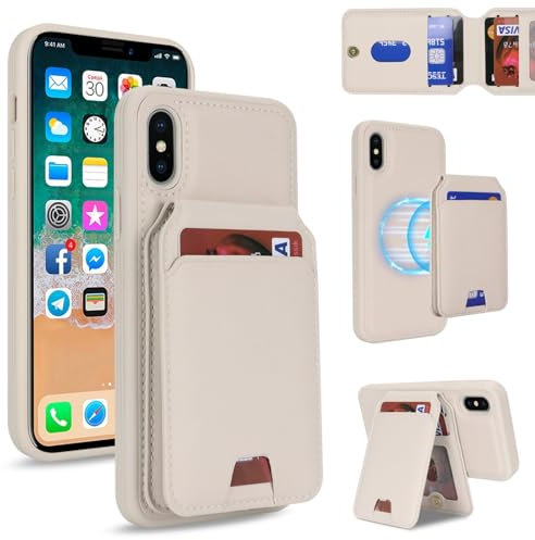 Zouzt for iPhone X/XS Detachable 2 in 1 Wallet Case with Card Holder for Magsafe, Magnetic PU Leather Flip Credit Slot Protective Phone Cover Women Men for iPhone X/XS 5.8 Inch - White