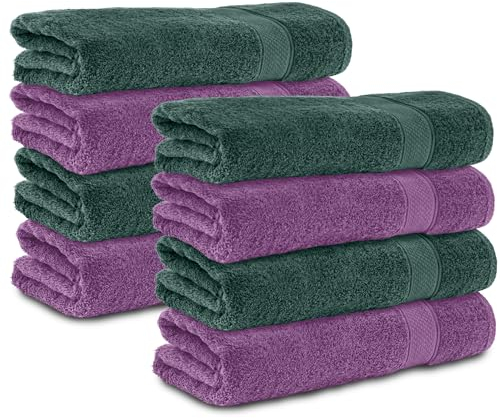 Komfortec 8er Handtücher 50x100 cm Set aus 100% Baumwolle, Frottee, Weich, Dunkelgrün/Violett