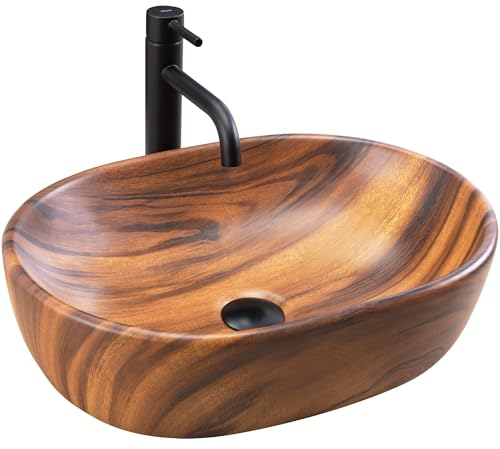 Rea Aufsatzwaschbecken AMELIA WOOD MATT Waschtisch Handwaschbecken Waschschale Waschbecken für Badezimmer aus hochwertiger Keramik 34,5 x 48 x 13,5 cm (Braun)