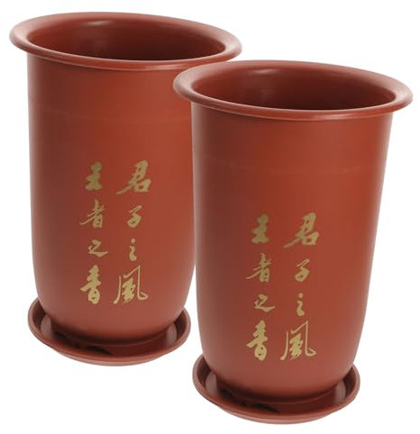 CIMAXIC 2 Stück Orchideentöpfe Aus Kunstharz Mit Untersetzer Atmungsaktive Pflanzgefäße Für Pflanzenzucht Blumentöpfe Für Wohnzimmer Und Garten 22cm Durchmesser Rot
