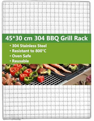The Fellie BBQ Grill Grate, 304 Stainless Steel Outdoor Barbecue Replacement Grill Net, Square Wire Rack Cooking Mesh, Camping Picnic Tool for Works on Smoker, Pellet, Gas and Charcoal Grill(45*30cm)