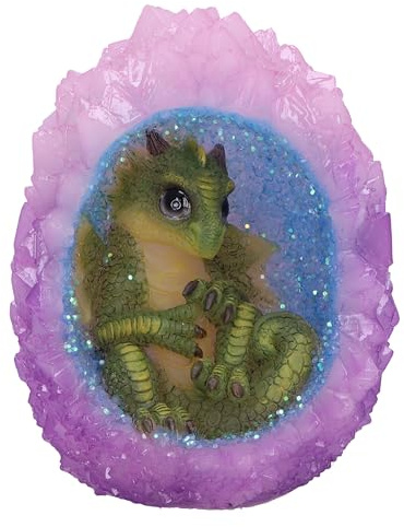 Nemesis Now Geodennest (Grün) Drachenfigur 12,5 cm, Kunstharz, grün/rosa, Dragonling in Kristallgeode, Sammlerstück, Dragonling Ornament, aus feinstem Harz gegossen, fachmännisch handbemalt