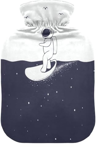 Wärmflasche mit Bezug, Motiv: Astronaut reitet auf Surfbrett auf dem Weltraum, weich, warm für Winter, Bett, Hand, Hals und Schultern, 1 l