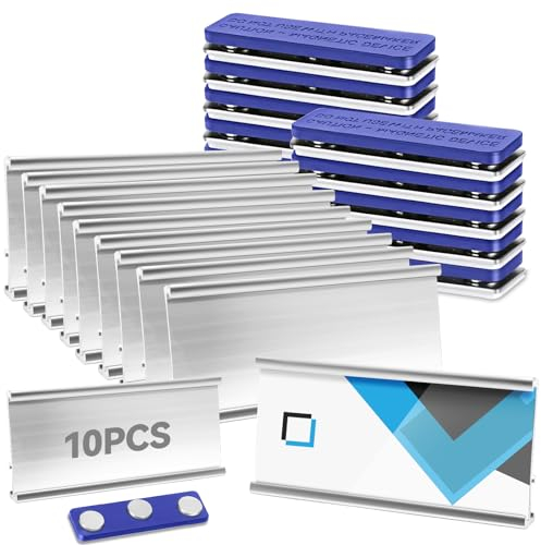 Namensschilder Magnet, 10Pcs Namensschilder Aluminium für Kleidung, Namensschilder Magnetisch, Name Plate Magnet für kleidung Ausweishalter, Name tag mit 3-Punkt Selbstklebende Magnet