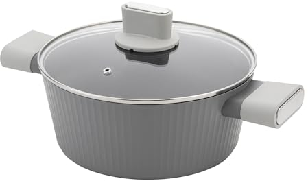 FLORINA Aluminiumtopf Serrano 3,7 l 24 cm I Töpfe mit Soft-Touch-Griffen I Leichter und langlebiger Topf I Antihaftbeschichtung I Geriffelte Struktur | Kochtopf mit elegantem Design