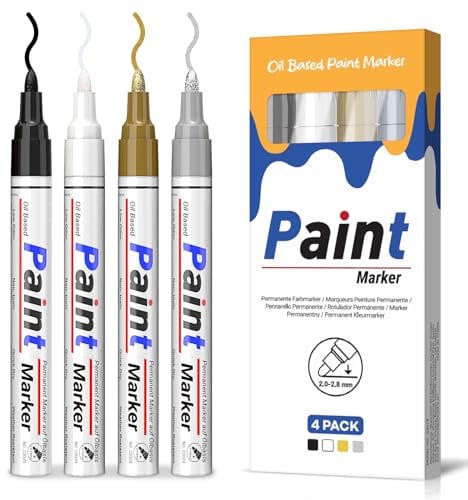 AOSUCO Paint Pens, 4 Colours Oil Based Waterproof Paint Markers Pen, 2-2.8mm Medium Tip Permanent Marker Pens for Rocks Painting, Fabric, Metal, Glass, Wood, Plastic, Ceramic, Mugs, DIY Craft