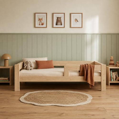 Need Sleep Montessori Bett Kinder Kinderbett 90x180 cm mit Rausfallschutz und Lattenrost Juniorbett Kleinkind Kleinkindbett Jugendbett für Mädchen und Jungen aus Holz