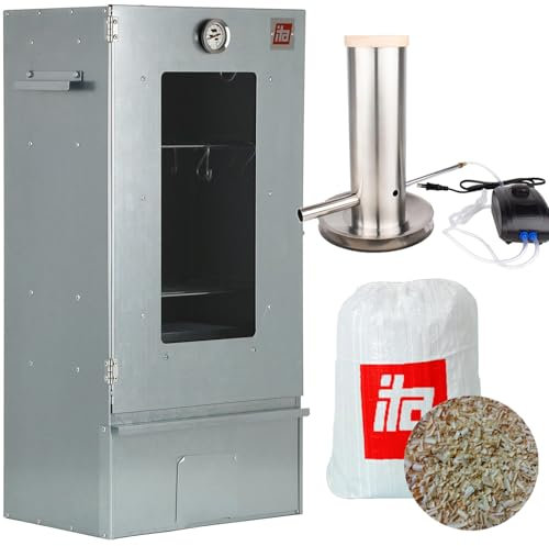 ITA Räucherofen 7002 - Smoker Set mit Rauchgenerator - Räucherschrank mit Fenster & Thermometer - Edelstahl - EU Qualität, Direkt vom Hersteller - 81 cm mit 3 Etagen
