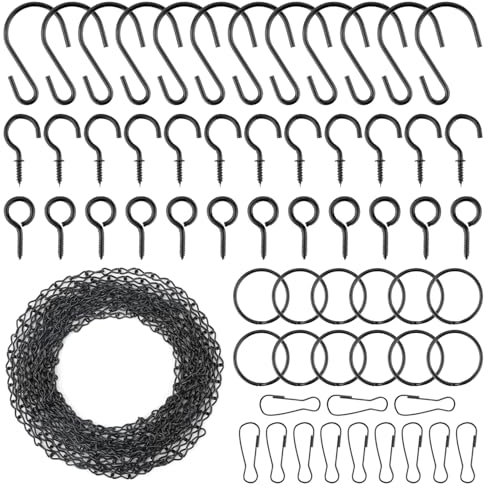 236 Inch Metal Hanging Chain Set with Hooks, Adjustable Black Garden Plant Chains to Hang Decorative Chandelier Chain Basket Picture Hanging Chain for Hanging Planters Baskets Billboards Ornaments