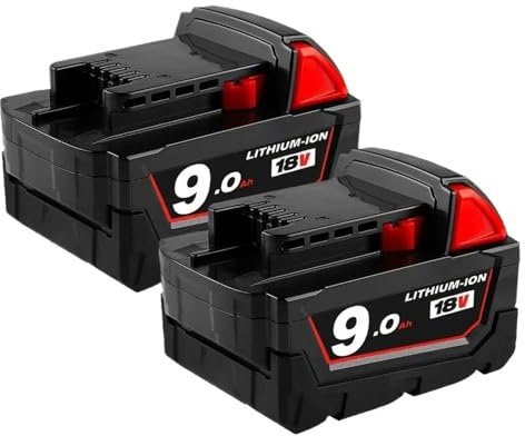 18V Batteries, Compatible for Milwaukee. M18 M18B6 18V XC 12Ah 9Ah Replacement Of Tool Batteries 48-11-1860(2PCS 9000mAh)