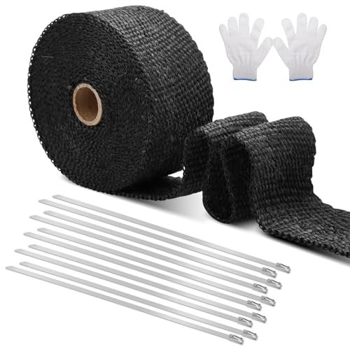 Bande de protection thermique déchappement,6mx5cm Ruban Isolant Thermique Echappement Bande Titane Fibre de avec 10 serre-câbles,Ruban isolant thermique tuyeau collecteur echappement pour moto voiture