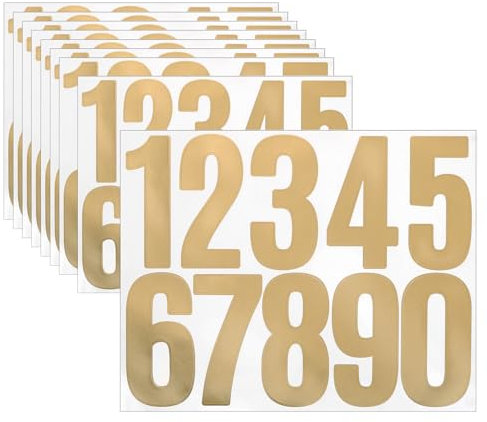 sourcing map 10 Sheets Vinyl House Numbers, 3 Inch Waterproof Self-Adhesive Number Stickers for Mailbox, Sign, Window, Door, Address Number, Gold