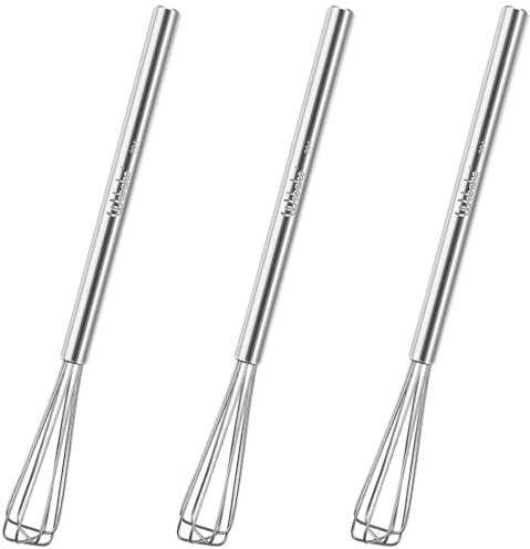 Webake Stainless Steel Mini Whisk 3 Pcs Long Egg Whisk Kitchen Small Whisks for Cooking, Whisking, Blending, Stirring
