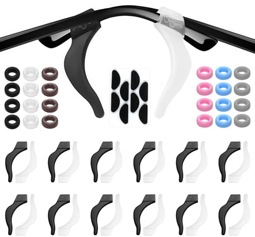 16 Paar Brillenbügel Überzug Antirutsch, Silikon Ohrbügel Stopper Set | Nasenpads und weiche Polster, bequem für den ganzen Tag, für Alltag, Sonnenbrille, Sport und Freizeit, 64-teilig 6 Farben