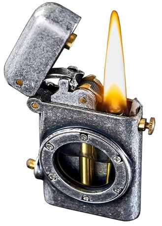 Mechanisches Retro-Kerosinfeuerzeug, sichtbares Benzintankfeuerzeug, One-Touch-Deckelöffnung und -Zündung, mit Sicherheitsschloss-Design, winddichtes Feuerzeug(B)