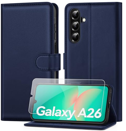 ivencase for Samsung Galaxy A26 5G Phone Case - Blue | With Screen Protector, [RFID Blocking] PU Leather Flip Wallet Case with Stand Card Slots Magnetic Case for Samsung A26