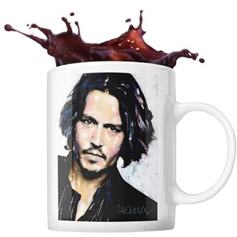 ICONS MERCH Sidney Maurer Artwork of Johnny Depp Tasse Kaffee Tee Trinkbecher 325 ml weiße Keramik Merchandise Geschenke, weiß, One size