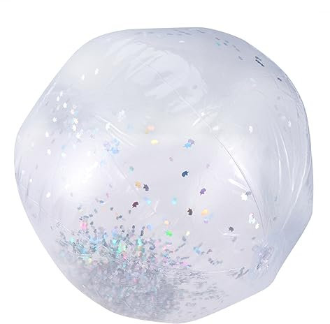 VICASKY Aufblasbarer Strandball Mit Glitzer Sequins 60CM Transparente Wasserbälle Für Den Sommer Foto Requisiten Und Pool Spaß Inklusive Luftpumpe Silberne Pailletten
