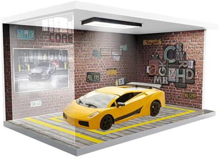 Vitrine für Modellautos im Maßstab 1/24 - Garage Vitrine für Autos | Garage Vitrine für Fahrzeuge mit Parkszene für Autos, Parkvitrine im Maßstab 1/24 Simulation