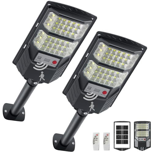 YACAISI Lampadaires solaires extérieurs, lumières de chemin d’allée alimentées par énergie solaire, projecteurs LED à capteur de mouvement avec illumination crépusculaire et matinale, étanches