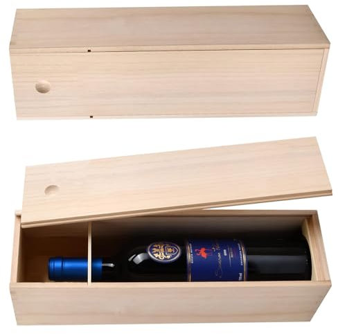 Elitecran Weinbox Geschenkbox aus Holz, Einzelne Weinkiste Holzkiste mit Schiebedeckel, Weinflasche Verpackung Aufbewahrung Box für Weinflaschen für Jubiläum Hochzeit Einweihungsparty Geburtstag