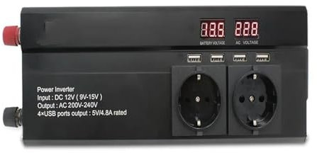 Convertidor Corriente 2600W Potencia DC 12V/24V A AC 220V Pantalla LED Y 4USB Convertidor Cargador Transformador UE/Enchufe Universal Inversor De Coche Convertidor(24V EU Black)