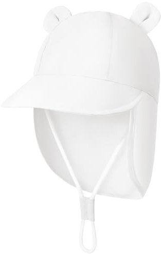 Durio Unisex Schirmmütze Kinder mit Nackenschutz Baby Sonnenhut UV SPF50+ mit Ohrentraum-Design Kleinkind Sommermütze für Mädchen Jungen Weiß 6 Monate-12 Monate